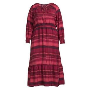 TERRA & SKY Peasant Tiered Long Sleeve Maxi Dress Plus 16W Rose Washy Stripe NWT